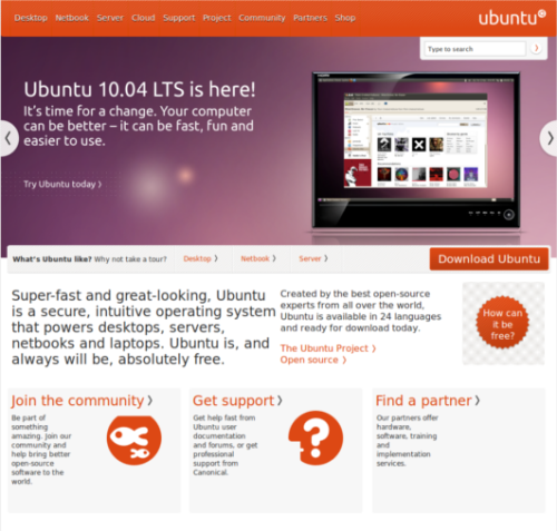 Ubuntu main homepage